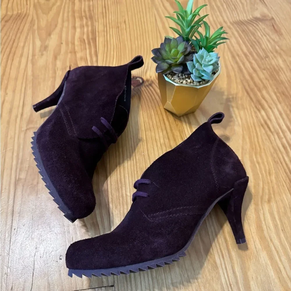 Pedro Garcia 38 (US 7.5) Maroon Suede Leather Lace Up Heel Ankle Boots Spain